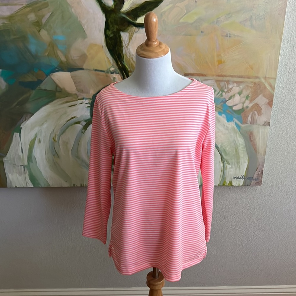 Vineyard Vines Women's Pink White Striped Sankaty Long Sleeve Shirt Size medium
